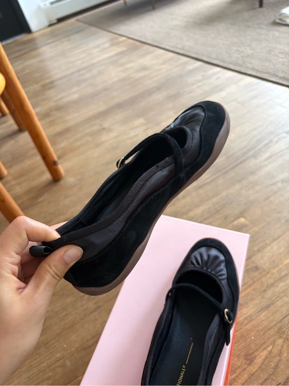 INTENTIONALLY BLANK Black Mary Jane Flats with Gold Buckle